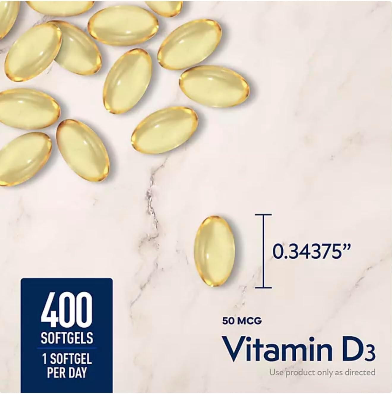 Member Mark Vitamin D3, 50 µg (2000 IU), 400 Soft gel capsules - görsel 3