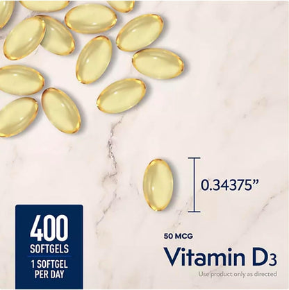 Member Mark Vitamin D3, 50 µg (2000 IU), 400 Soft gel capsules