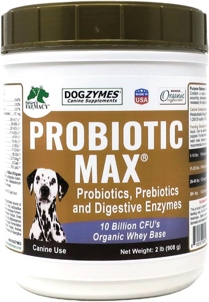 Dogzymes Probiotic Max - 10 Billion CFU Probiotics, Prebiotics & Digestive Enzymes for Dogs (2 lb)