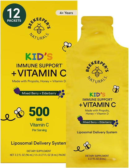 Beekeeper's Naturals Propolis Liposomal Vitamin C – 1000mg with Propolis & Honey – 12 Sachets
