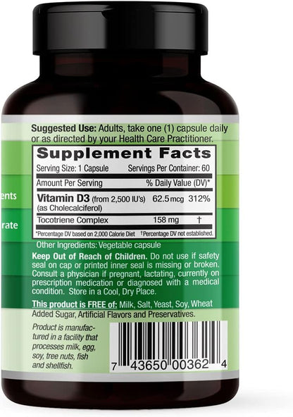 EMERALD LABS Vitamin D3 2,500 IU – Supports Bones, Teeth, Muscles, and Immune System – 60 Vegetable Capsules