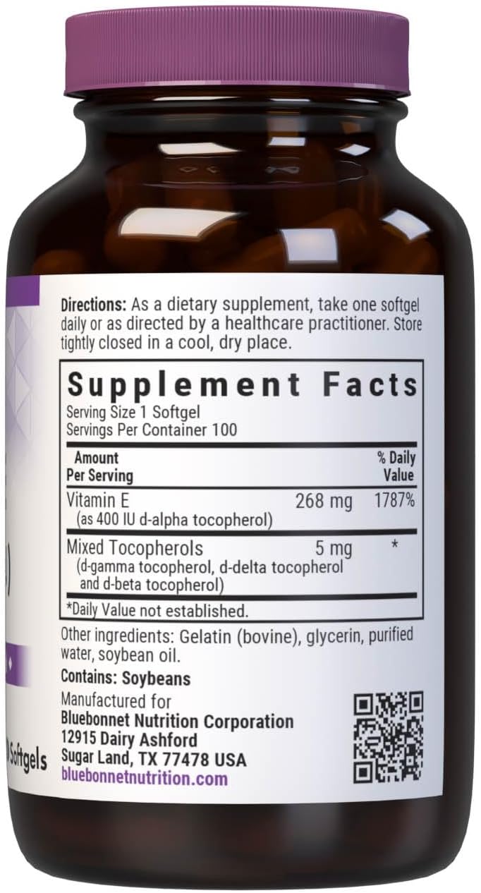 Bluebonnet Nutrition Vitamin E 400 IU (268 mg) Mixed Tocopherols Soft Capsules - görsel 2