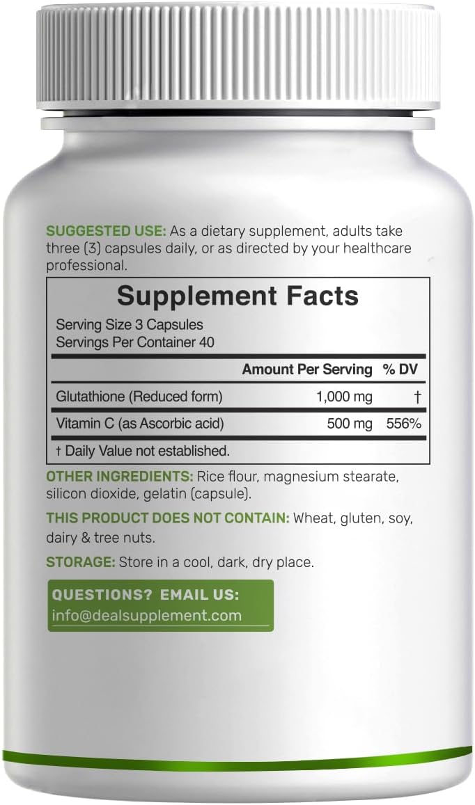 Glutathione Supplement 1,000mg Per Serving, 98% Purity | Plus Vitamin C 500mg, Active Reduced Form (GSH) – Intracellular Antioxidant, Supports Normal Immune Function & Antioxidant Defence - görsel 3