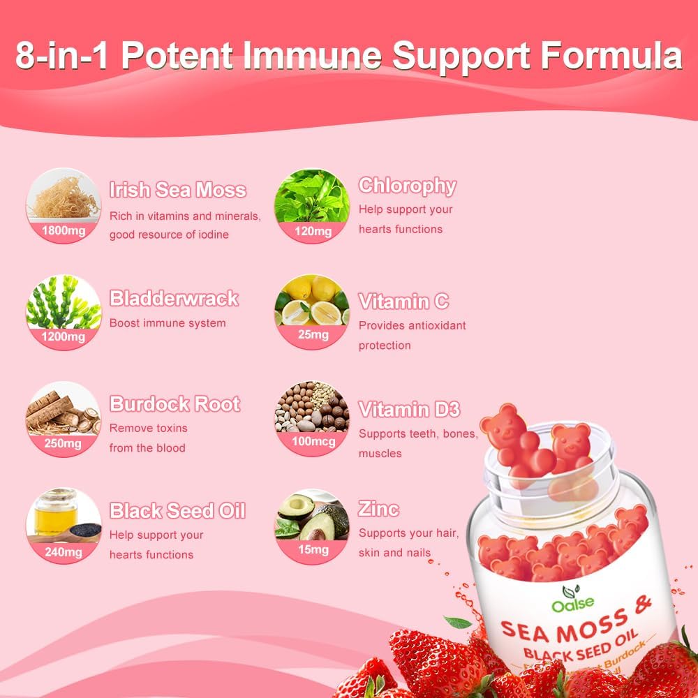 OALSE Sea Moss Gummies - 8-in-1 Advanced Formula for Immune Support & Energy (1-Pack) - görsel 3