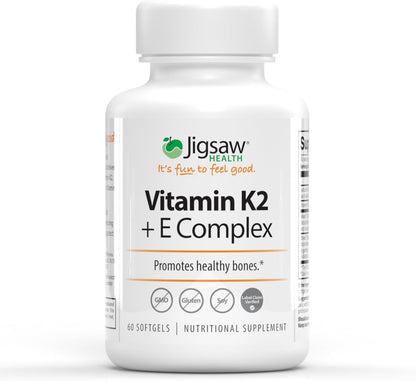 Jigsaw Health Vitamin K2 + E Complex | Bone Health Support | 60 Softgels | 60-Day Supply