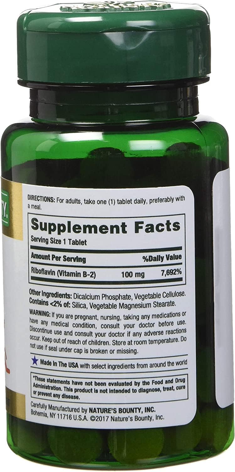 Nature's Bounty Vitamin B-2 100 mg Tablets, 100 Tablets (Pack of 12) - görsel 2