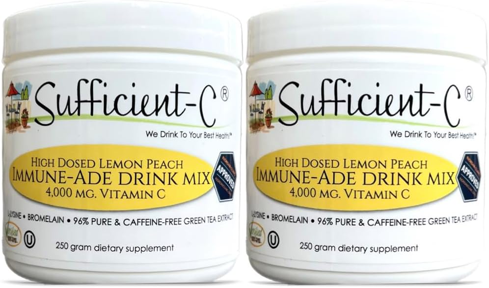 Sufficient-C High-dose Non-GMO Vitamin C - Lemon Peach Immune-Ade Drink Mix 250 Grammes (2 Pack) - görsel 1