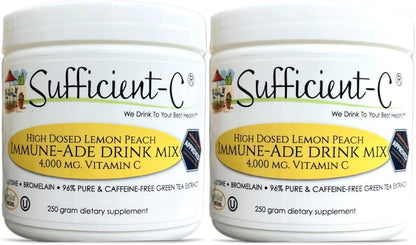 Sufficient-C High-dose Non-GMO Vitamin C - Lemon Peach Immune-Ade Drink Mix 250 Grammes (2 Pack)
