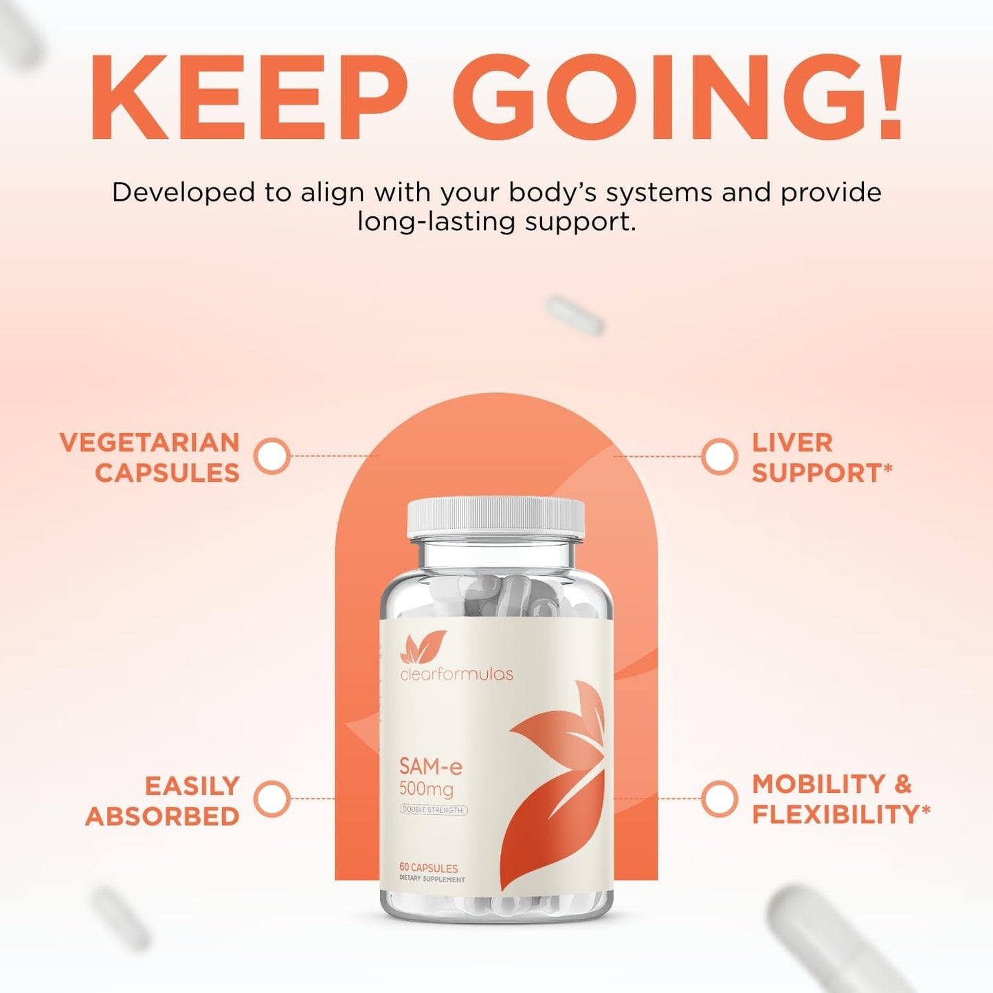 Clear Formulae Bioactive SAM-e 500mg – High Strength SAM-e Supplement with Biologically Active S,S Form for Liver and Mood Support – Vegan, Non-GMO, Preservative Free – 60 Capsules - görsel 4