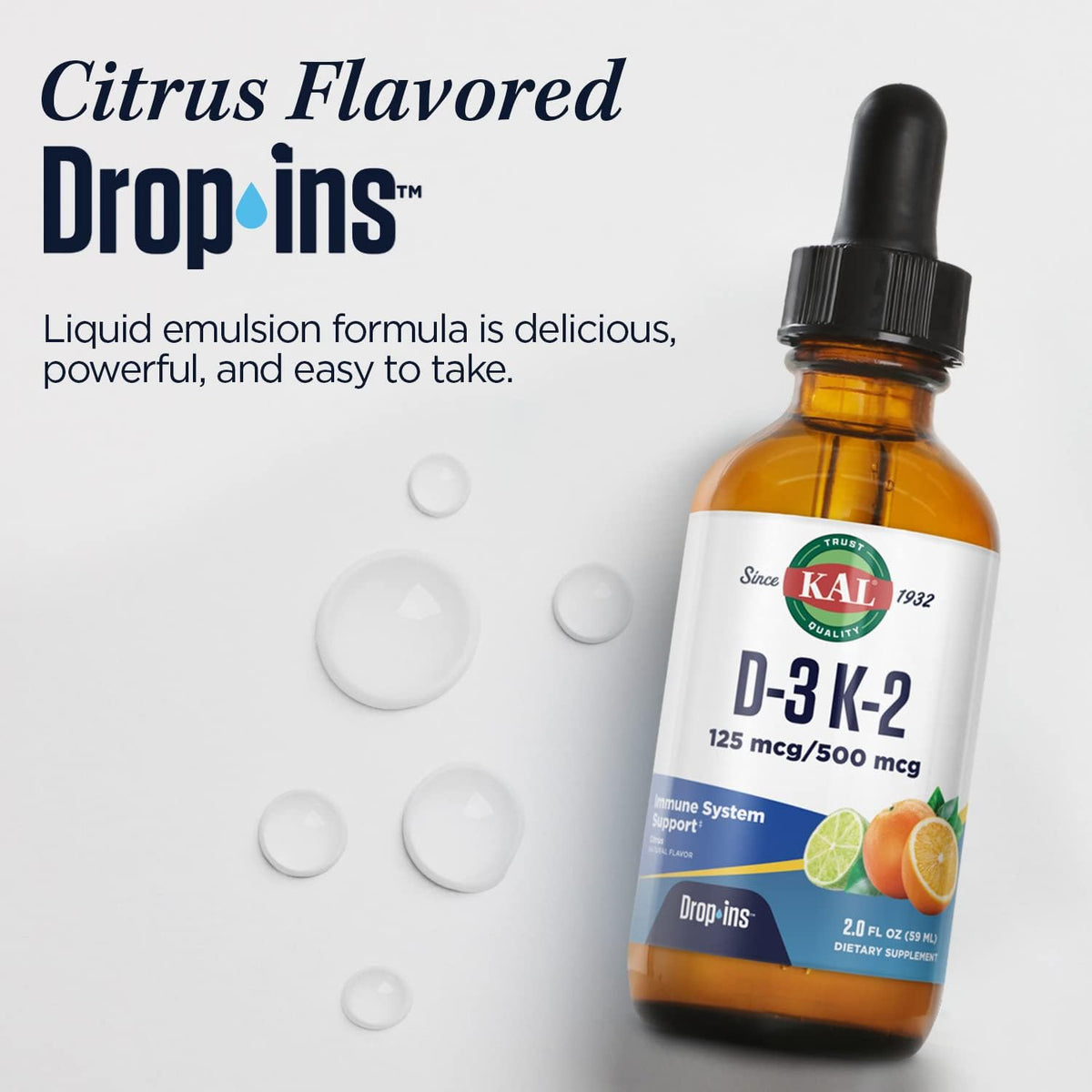 KAL D3 K2 DropIns 125 mcg / 500 mcg Liquid Vitamin D3 K2 Drops - görsel 5