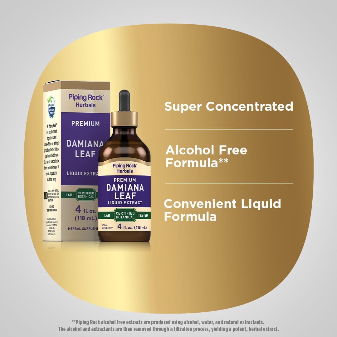 Piping Rock Damiana Leaf Herb Tincture | 118 ml | Liquid Extract Drops | Vegetarian & Alcohol-Free - görsel 4