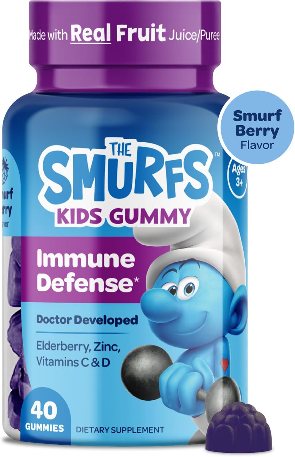 Smurfs Children's Immune Support Gummies | Black Elderberry Vitamin C and Zinc Children's Immunity Gummies | Made with Real Fruit | Doctor Developed | Non-GMO & No Artificial Flavours or Colours | 40 Gummies - görsel 9