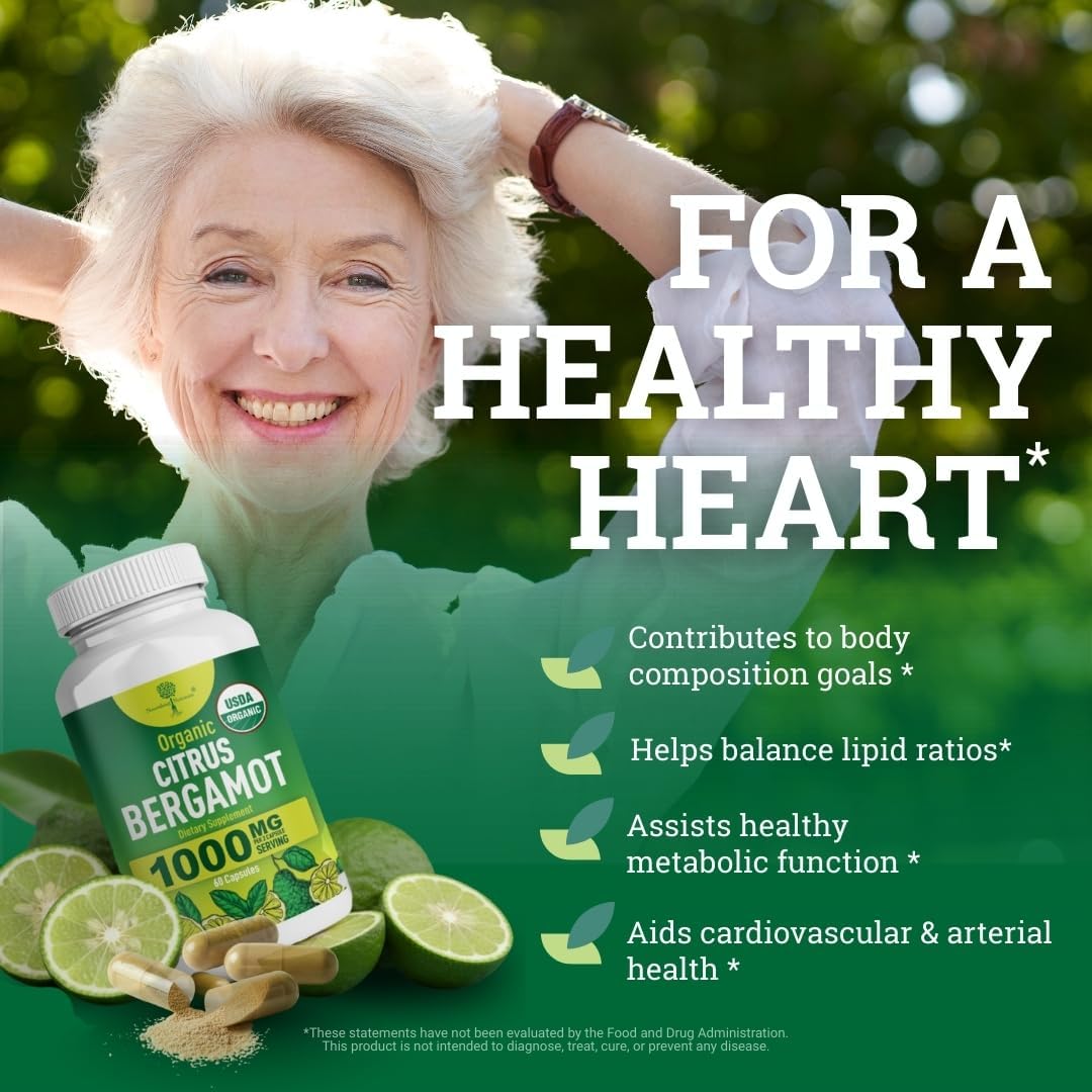 Organic Citrus Bergamot Supplement - USDA Organic, Cardiologist Formulated - 1000mg - 120 Capsules - görsel 2