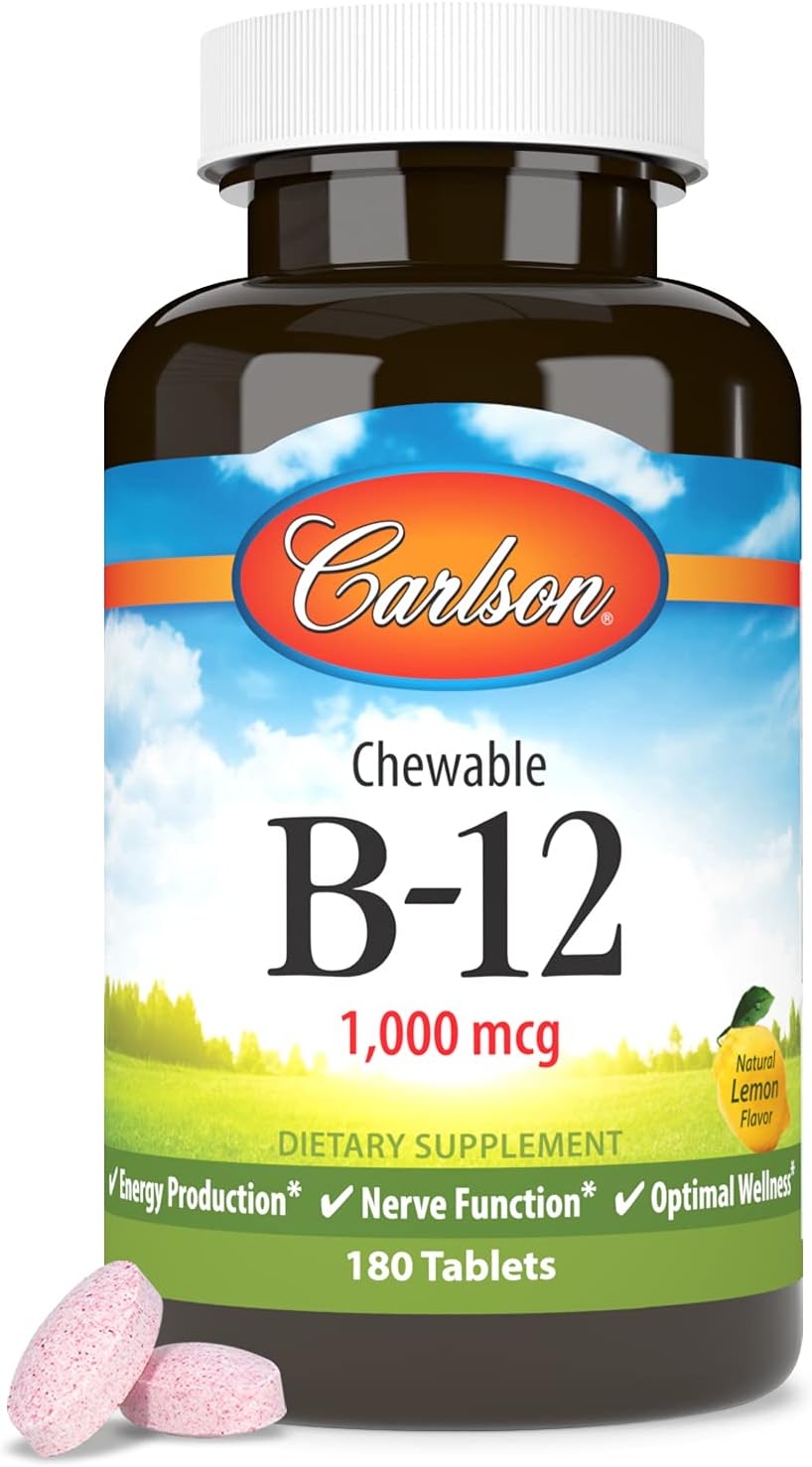 Carlson Chewable B12, 1000 mcg, Energy Metabolism, Nerve Function & Overall Wellbeing, Lemon Flavour, 180 Tablets - görsel 5