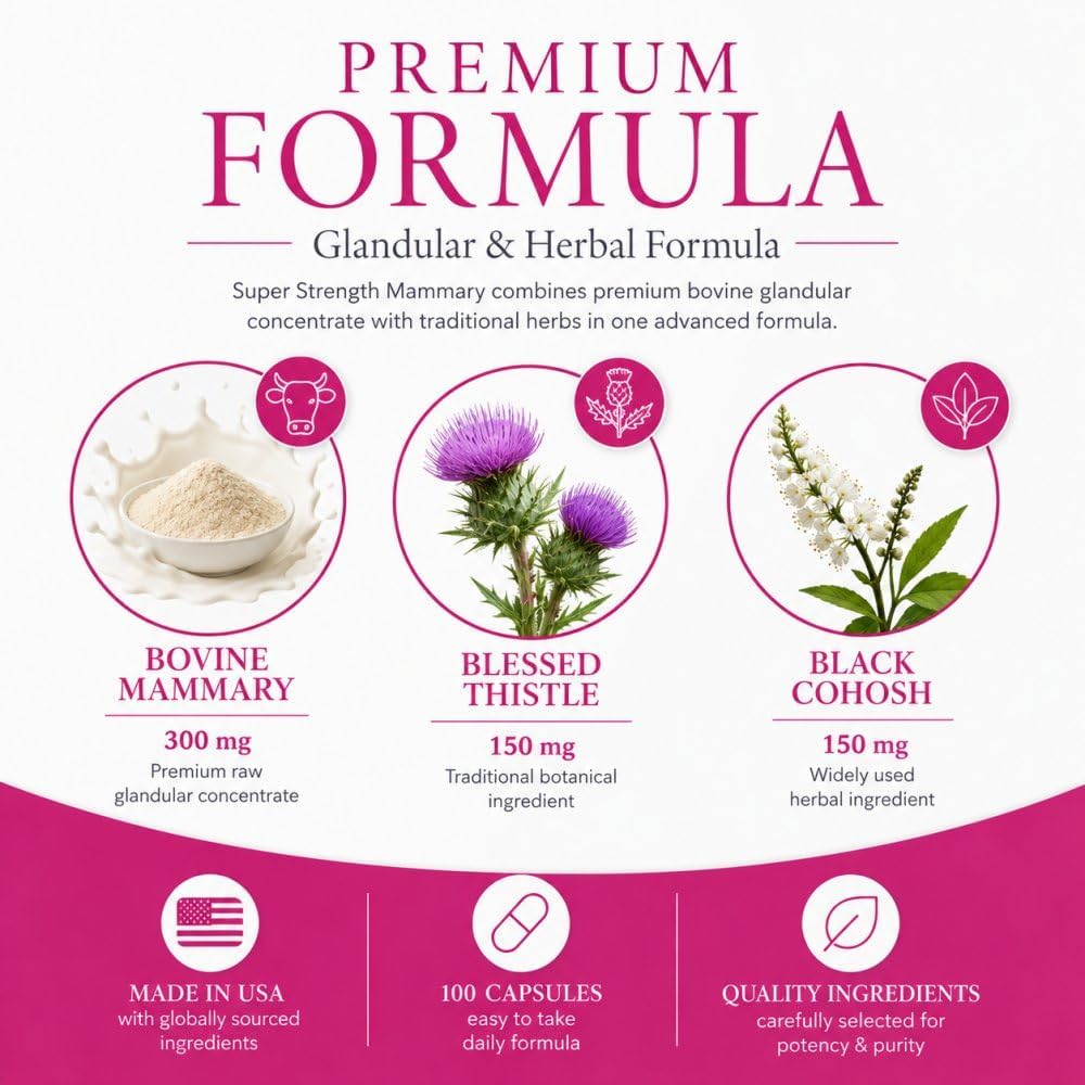 Super Strength Mammary Natural Breast Enhancement Formula – Bovine Mammary Glandular, 100 Capsules - görsel 4