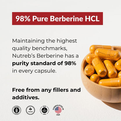 Nutreb Berberine Supplement 1200mg – 5x Superior Absorption – 60 Vegan Capsules
