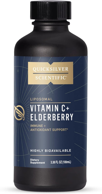 Quicksilver Scientific Liposomal Vitamin C + Elderberry - 1000mg with Superior Absorption Technology & Tocotrienols - Antioxidant and Immune Support Tonic (100ml)
