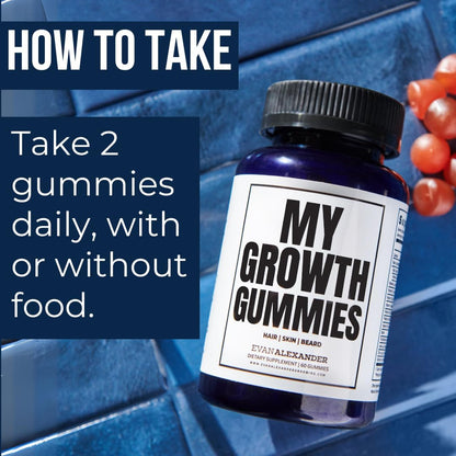 Evan Alexander Grooming My Growth Gummies - Healthy Hair & Beard Growth Support - Strawberry & Coconut Flavour - 60 Gummies