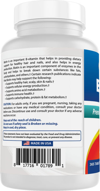 Best Naturals Biotin 10,000 mcg Tablets – 365 Tablets (Pack of 3)