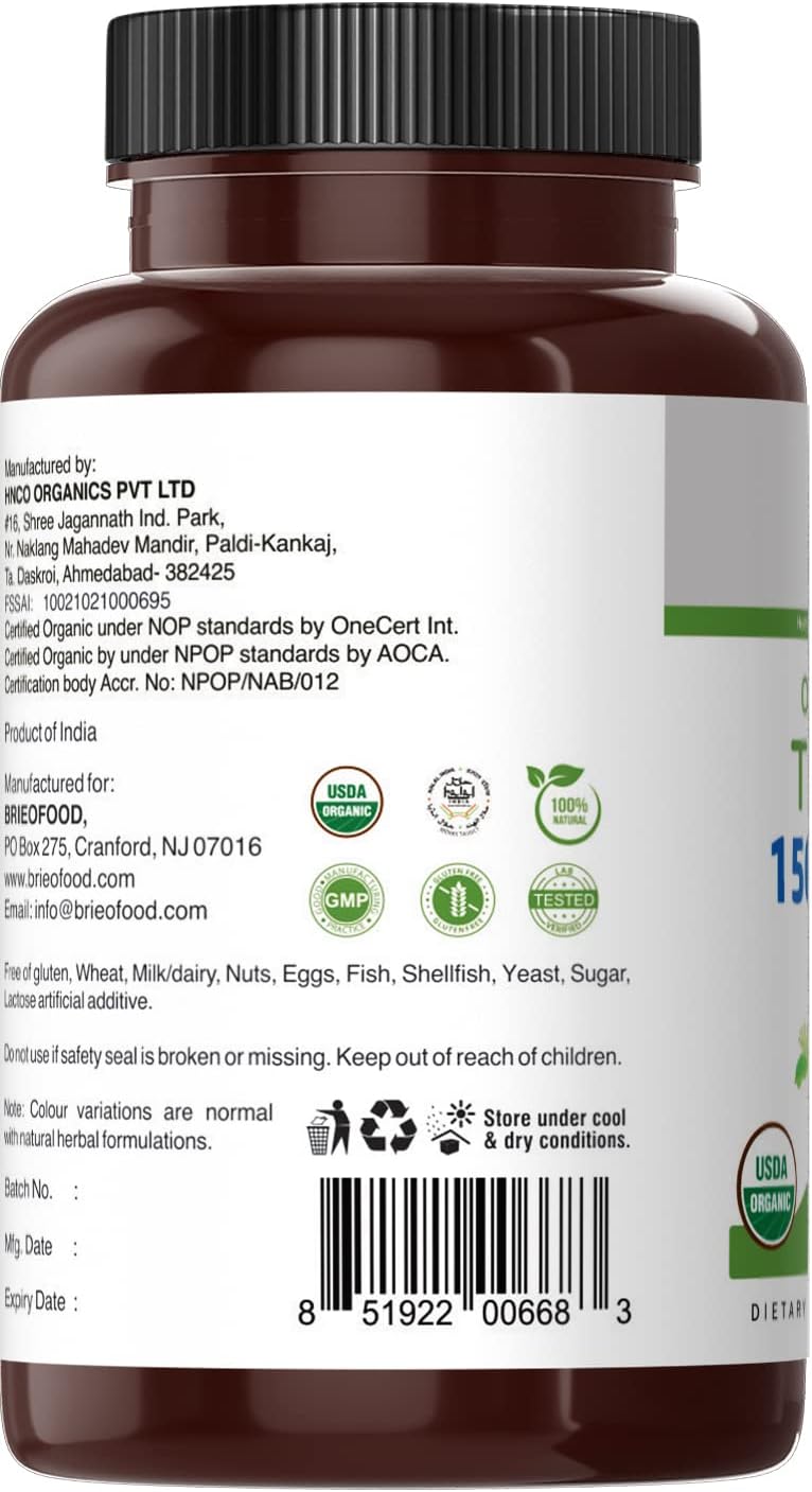 Brieofood Organic Tulsi (Holy Basil) 1500mg, 90 Vegetarian Tablets - görsel 5