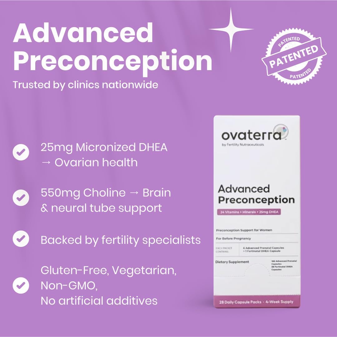 Ovaterra Advanced Preconception Supplements for Women with DHEA 25 mg, Choline 550 mg, Folate (Methylfolate) 1,010 mcg, Omega-3 DHA & EPA 196 Capsules - 28 Day Supply - görsel 5