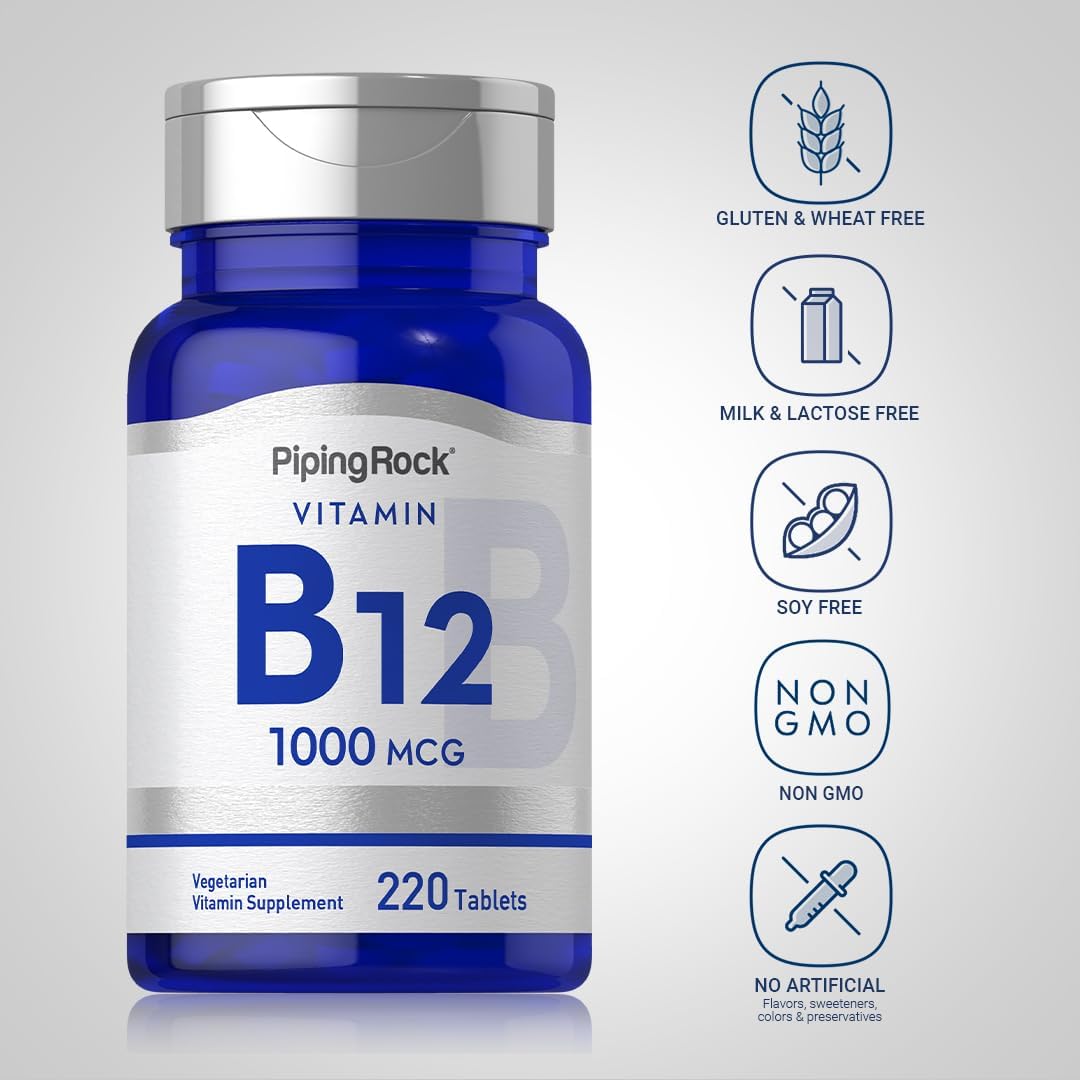 Piping Rock Vitamin B12 1000 mcg | 220 Tablets | Cyanocobalamin | Non-GMO, Gluten-free - görsel 3