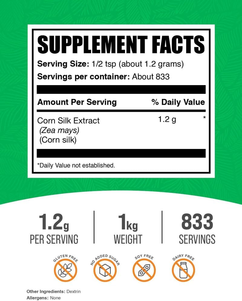BulkSupplements Corn Silk Extract Powder - Vegan & Gluten-free, 1.2g per Serving, 1kg - görsel 2