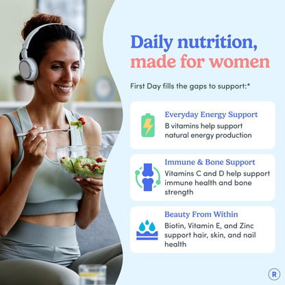 First Day Women's Multivitamin Gummies for Energy, Hair & Overall Health – Daily Multivitamin with Organic Superfood Blend, Methylated Folate, Zinc & Biotin – Vegan, No Junk, 120 Gummies