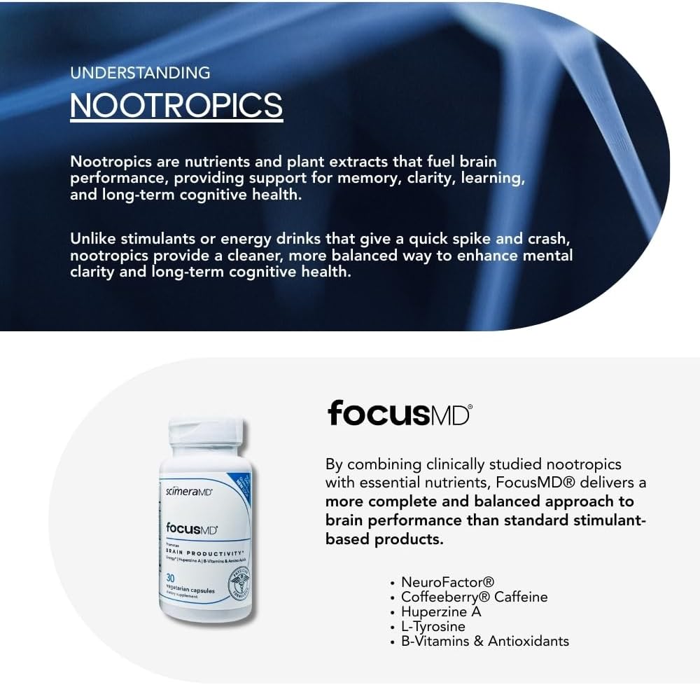 ScimeraMD FocusMD Brain Supplement with Nootropic Organic Coffeeberry and Huperzine A - 30 Capsules - görsel 5