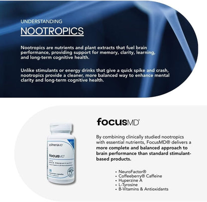 ScimeraMD FocusMD Brain Supplement with Nootropic Organic Coffeeberry and Huperzine A - 30 Capsules