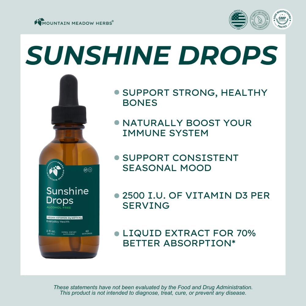 Mountain Meadow Herbs Sunshine Drops – Vegan Vitamin D3 Tincture for Bones & Immune Support (2 oz) - görsel 2