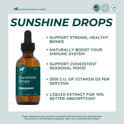 Mountain Meadow Herbs Sunshine Drops – Vegan Vitamin D3 Tincture for Bones & Immune Support (2 oz)