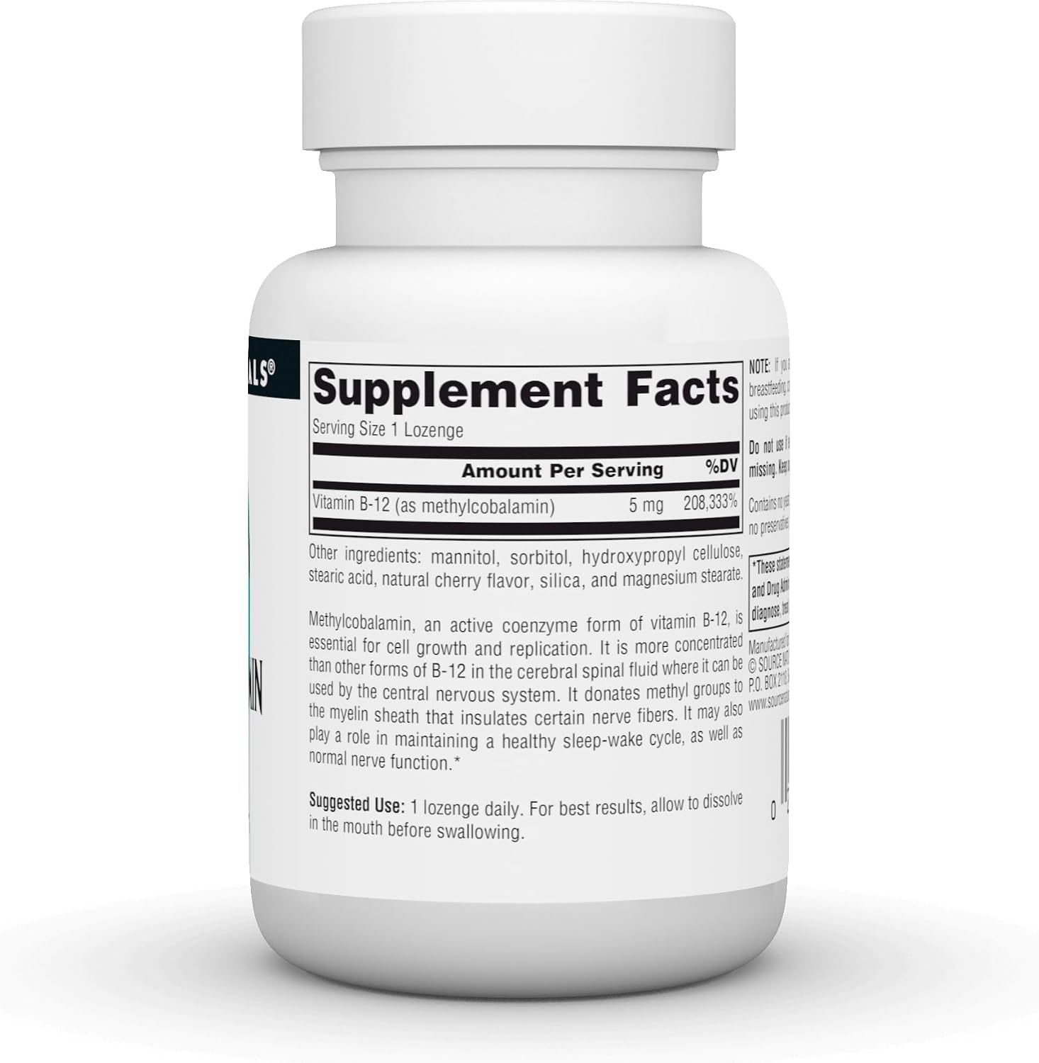 Source Naturals Methylcobalamin Vitamin B-12 - Cherry Flavoured - 5 mg (5000 mcg) - 30 Lozenges - görsel 3