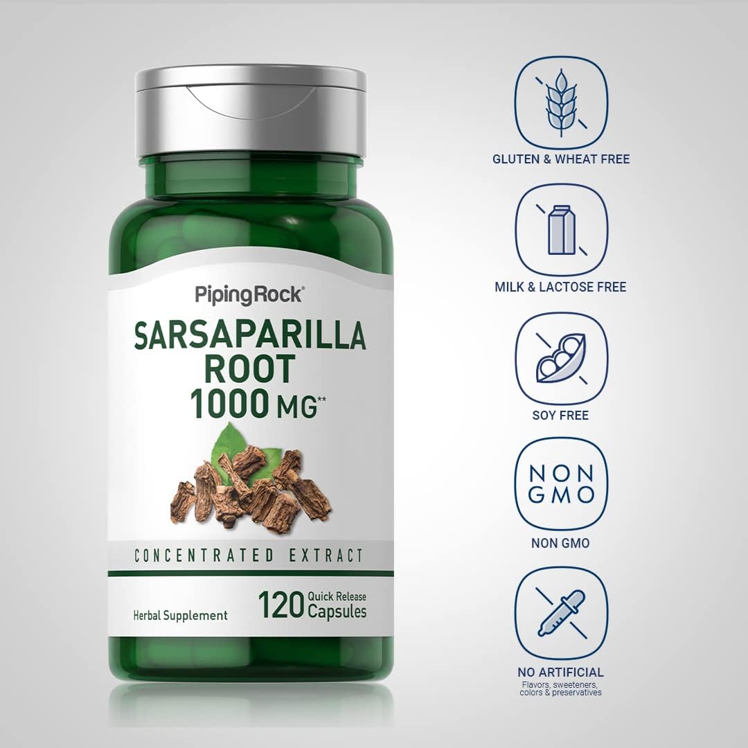 Piping Rock Sarsaparilla Root Capsules (120 Count) - Non-GMO, Gluten-free - görsel 3