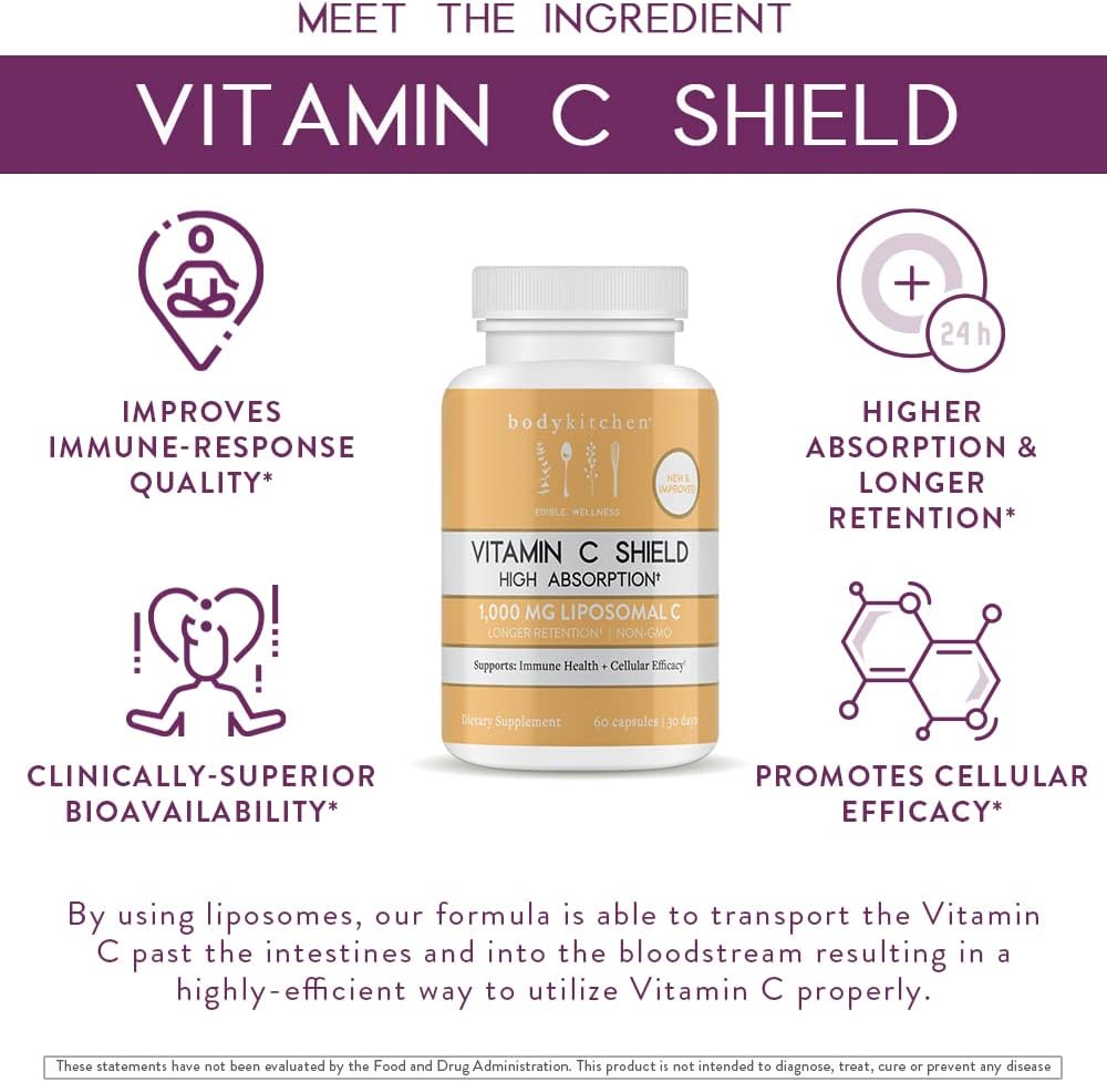 Body Kitchen Liposomal Vitamin C Shield – 1000mg PureWay-C, High Absorption, Non-GMO, 60 Veggie Caps - görsel 2