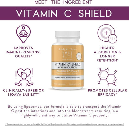 Body Kitchen Liposomal Vitamin C Shield – 1000mg PureWay-C, High Absorption, Non-GMO, 60 Veggie Caps