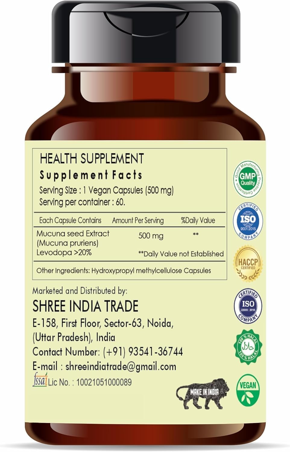 Kaunch Beej Extract 500mg - 60 Vegetarian Capsules | Mucuna Pruriens | All Natural | 100% Vegan | Gluten-free - görsel 3