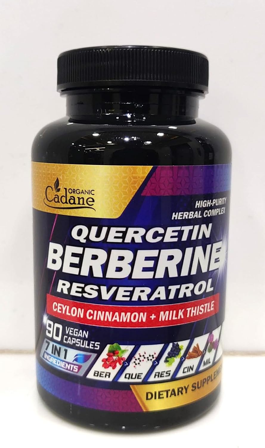 Organic Cadane 7in1 Pure Berberine Supplement with Quercetin, Ceylon Cinnamon, Resveratrol, Milk Thistle, Grape Seed & Black Pepper - 90 Capsules - görsel 2