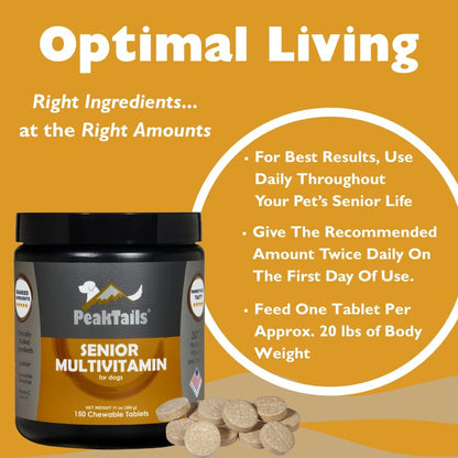 Senior Multivitamin for Dogs – 150 Tablets with MSM, Superoxide Dismutase, Vitamin C & 19 Essential Nutrients – Supports Joint Health & Overall Wellbeing