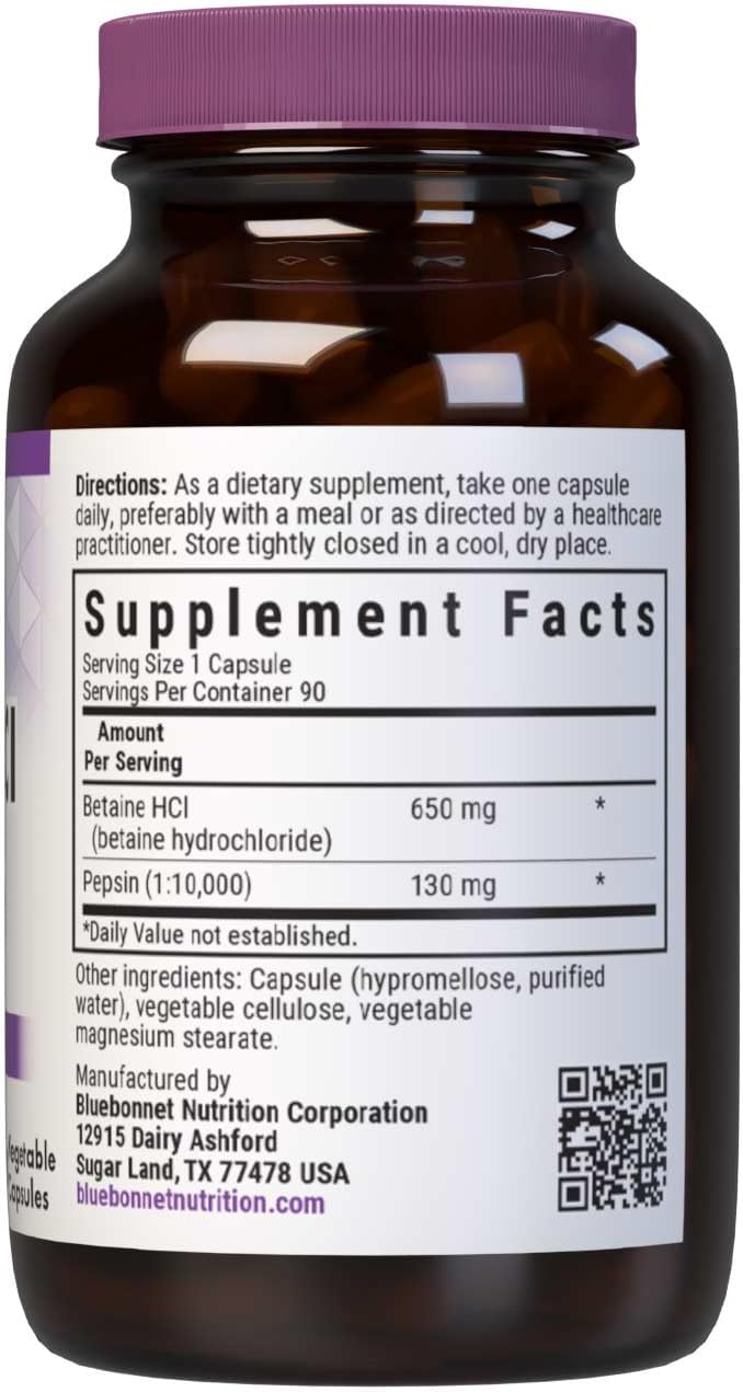 BlueBonnet Betaine HCl Plus Pepsin Vegetarian Capsules, 90 Capsules - görsel 2