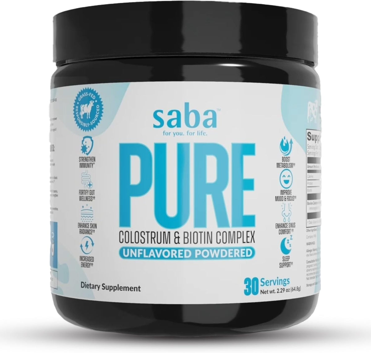 Saba Pure Colostrum & Biotin Complex – Unflavoured, Easy-Mixing Powder for Gut Health, Immunity, Hair, Skin & Nails, 60 Servings - görsel 1