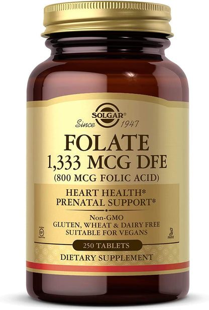 Solgar Folate 1,333 mcg DFE (800 mcg Folic Acid) - 250 Tablets