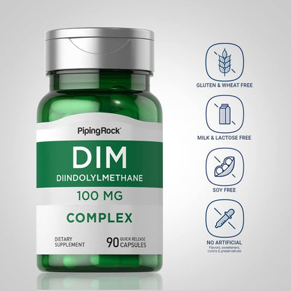 Piping Rock DIM Supplement, 100 mg, 90 Capsules, for Women and Men, Diindolylmethane Complex, Non-GMO, Gluten-free