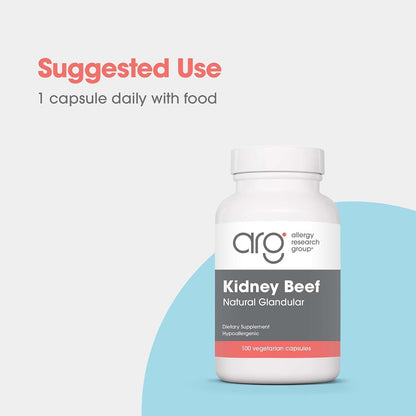 Allergy Research Group ARG Kidney Beef – Kidney Glandular Supplement – Freeze-Dried Organ Extract – Renal & Fluid Balance Support – Lyophilised Formula – Hypoallergenic – 100 Capsules (50 Servings)