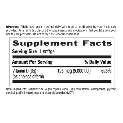 Country Life Vegan D3 5000 IU – Plant-Derived Vitamin D3 from Lichen – 60 Softgels