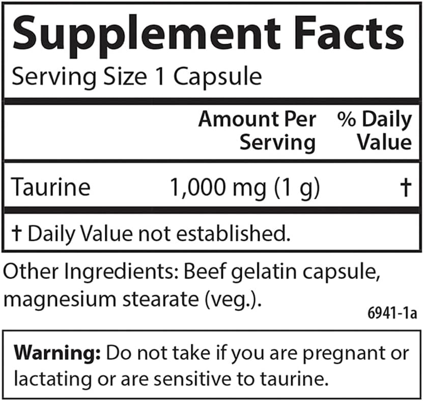 Carlson Taurine, Free-Form Amino Acid, Support for Nerve and Muscle Function, 300 Capsules - görsel 4