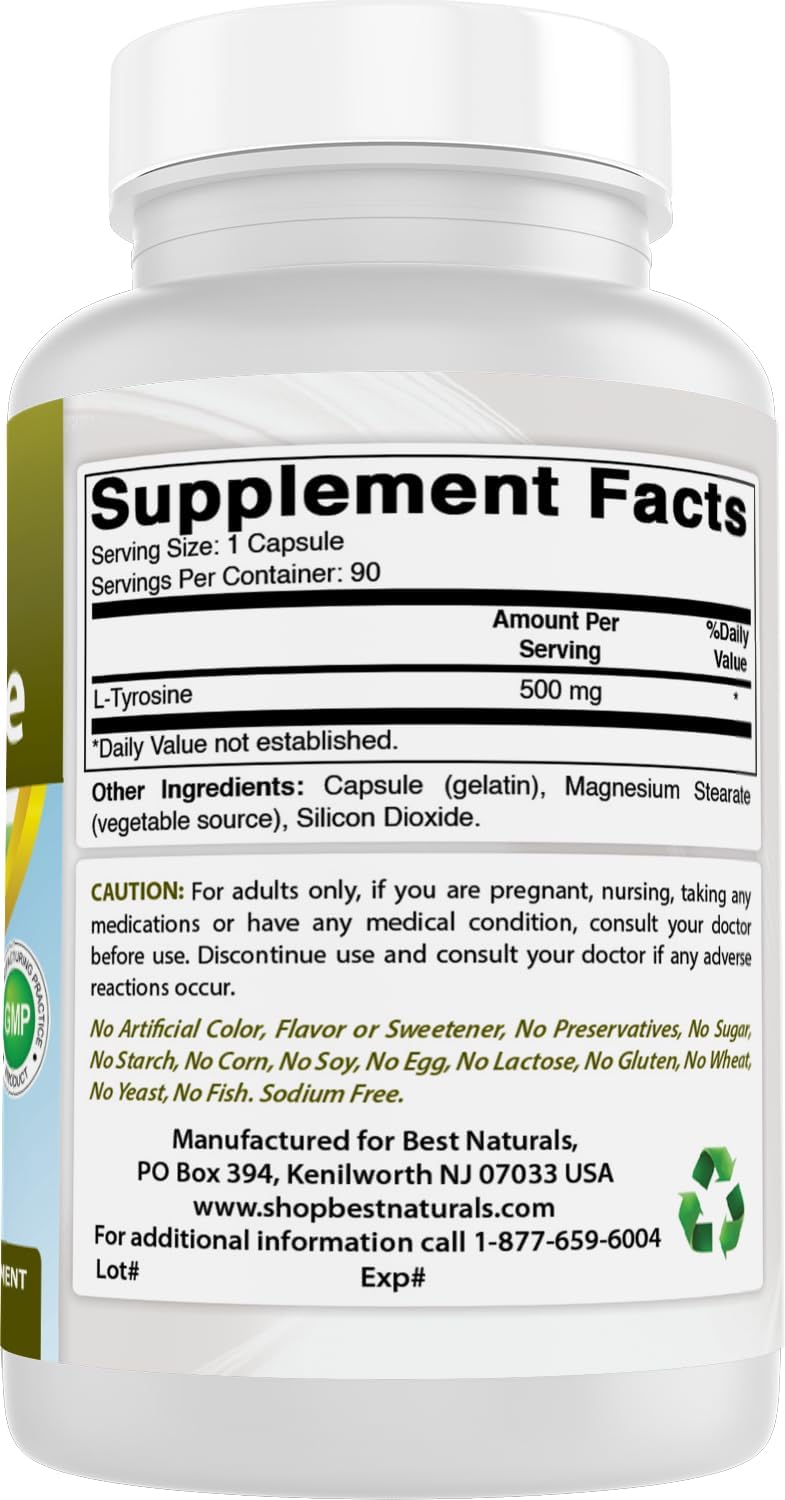 Best Naturals L-Tyrosine 500 mg, 90 Capsules - görsel 6