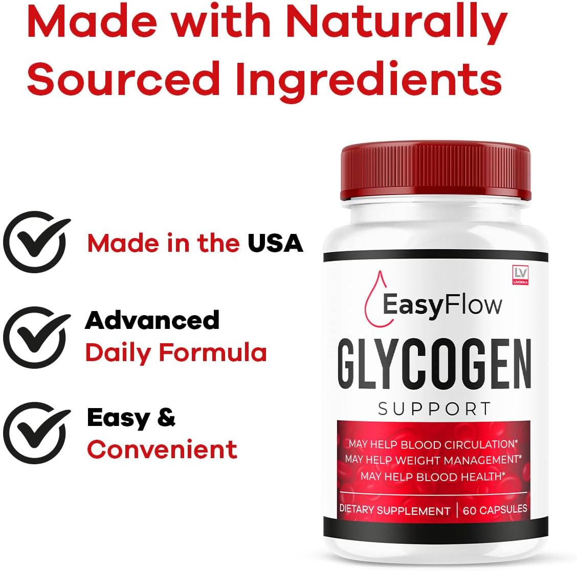 LIVORKA Easy Flow Glycogen Support - Blood Health & Circulatory Supplement - 300 Capsules - görsel 5