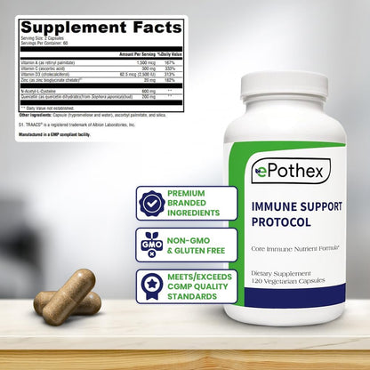 EPOTHEX Immune Support Protocol – Effective Blend of Vitamin C, N-Acetyl Cysteine, Zinc, Vitamin D 2500 IU, Vitamin A, Quercetin – 120 Capsules (60-Day Supply)