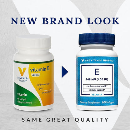 The Vitamin Shoppe Vitamin E 400 IU Softgels – Antioxidant Support for Skin Health & Immune Function (60 Softgels)